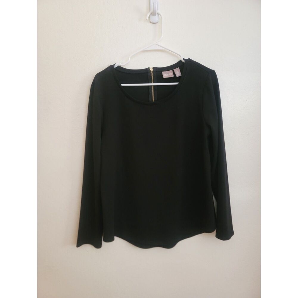 EUC Women's Chico's Black Long Sleeve Top 1/4 Zippered Back sz 1 Medium